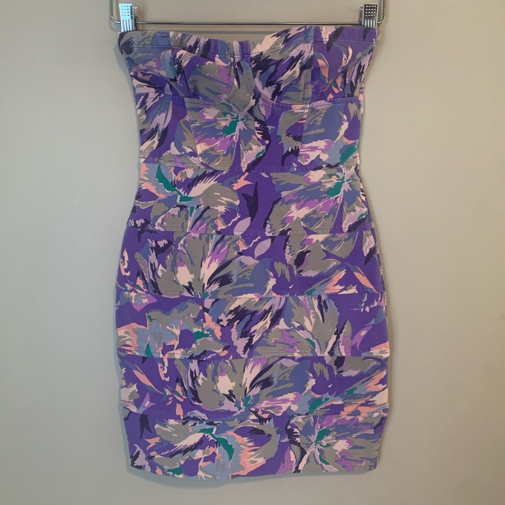 Talula size XS strapless bright floral mini dress